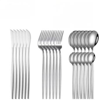 Imagem de Kit 24 Jogo De Talheres Aço Inoxidável 416 Suprimentos Cozinha de Dourados Festa(Prata(Kit 48))