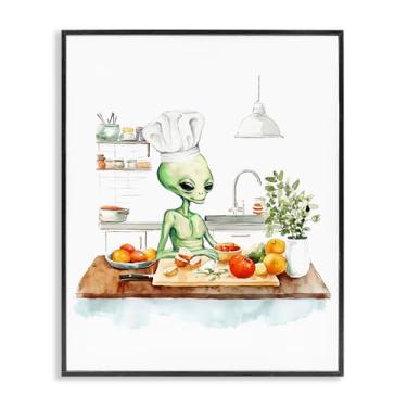 Imagem de Stupell Industries Chef Alien in Kitchen Arte giclée emoldurada preta, design de Lil' Rue, 24 x 30