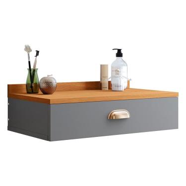 Imagem de Penteadeira Suspensa Gloss Mesinha Bancada Gaveta Organizadora Puxador Concha Quarto Camarim Cinza/Cinamomo - Lojas RPM