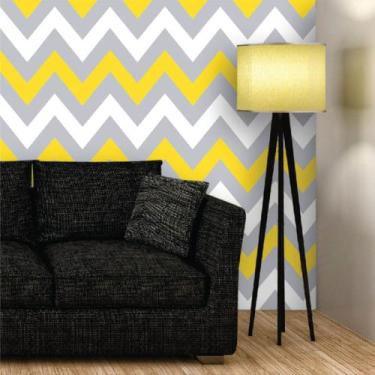 Imagem de Papel de Parede Chevron Amarelo, Cinza e Branco 250 - Inove Papéis de 