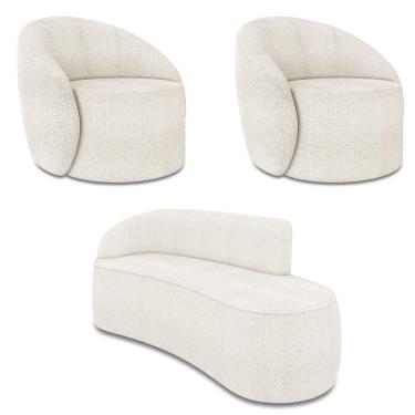 Imagem de Sofá 3 Lugares Orgânico 180cm Morgan E 2 Poltronas Lua Bouclê Off White D03 - D`rossi