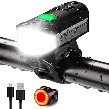Imagem de Conjunto de luzes de bicicleta 1500LM USB recarregável farol de bicicleta e luz traseira à prova d'água, 5 modos de iluminação, adequado para bicicletas para estrada e montanha (preto)