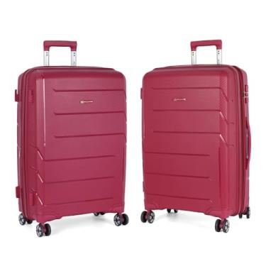 Imagem de Kit de Mala de Viagem 10kg Bordo + 23kg Média Polo King com Cadeado Triplo, em Polipropileno, Ziper Expansível, à Prova de Aeroportos Vermelha