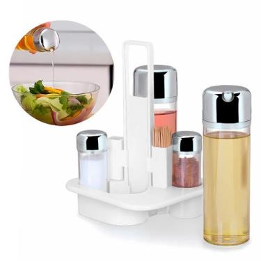Imagem de Conjunto Galheteiro Cromado De Mesa Com Porta Azeite Vinagre Sal Pimen