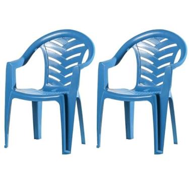 Imagem de Kit 2 Cadeiras Infantil Plástica Azul Reforçada Home Gourmet Empilhável Segura e Leve para Crianças