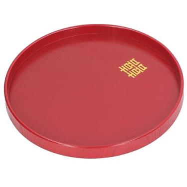 Imagem de Bandeja de Porção de Madeira Sólida, Bandeja de Bandeja Vermelha Artesanal para Mesa de café, Lanches e Bebidas (Rodada s)