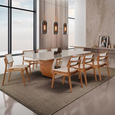 Imagem de Sala de Jantar Mesa Ellis 220cm Madeira Tampo com Vidro com 8 cadeiras Eva Premium