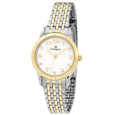 Imagem de Relógio Champion Feminino Prata Dourado Strass Ch24866b