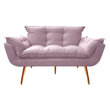 Imagem de Namoradeira Decorativa Opala Suede Rose 2 Lugares Pés Madeira Mz Decor