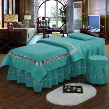 Imagem de Conjuntos de lençóis de mesa de massagem, spa beleza, 4 peças, microfibra massagem, saia de cama macia, cor sólida, conjunto de cama de salão de beleza, roupa de cama, conjunto de cama com furo e