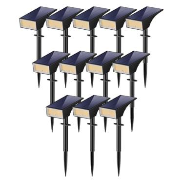 Imagem de Koicaxy Luzes solares para ambientes externos, pacote com 12, 100 LEDs, 4 modos de iluminação, holofote de paisagem, IP65, à prova d'água para jardim, quintal, caminho, casa, árvore, branco quente