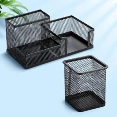 Imagem de Organizador de Mesa Metal Aramado Para Escritório 3 Divisões Porta Lapís Caneta Clips (3 Divisorio + Quadrado)