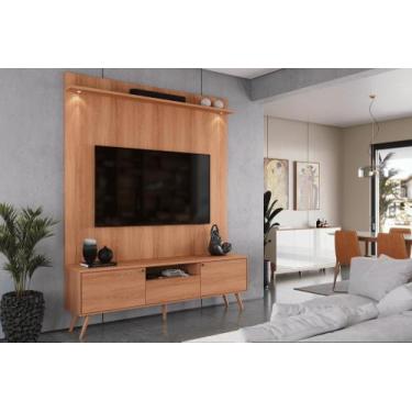 Imagem de Rack Com Painel Alto Pés Palito Amadeirado para Tv de até 70 polegadas