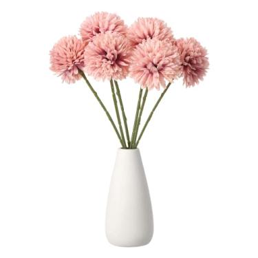 Imagem de HARFINGTON 6 peças de flores artificiais de crisântemo, flores artificiais de crisântemo, buquê de flores de seda falsa para decoração de festa de casamento, jardim e casa, rosa empoeirado