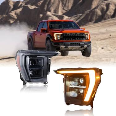 Imagem de KYSLFZ Conjunto de faróis adequado para Ford F150 2021-UP Conjunto de faróis de LED Plug-and-Play com partida dinâmica e fluxo de direção Par de montagem de farol de lente transparente