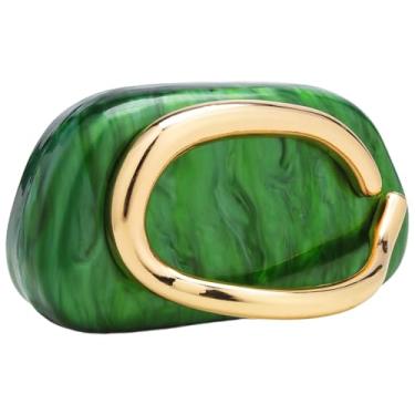 Imagem de Gets Bolsa clutch feminina de acrílico, moderna com alça de metal, bolsa de noite, clássica, redonda, transversal, para festa de casamento, Verde escuro