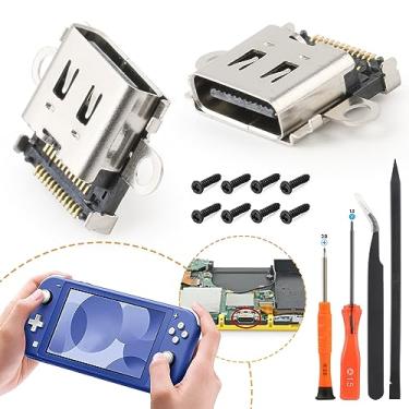 Imagem de YWLRONG Pacote Com 2 Peças De Reposição Para Porta Carregamento Nintendo Switch Lite, Conector Encaixe Ns Hdh-001, Soquete Energia Usb Tipo C, Acessórios Console, Reparo (Com Parafusos E Ferramentas