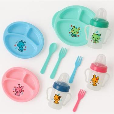 Imagem de Kit Introdução Alimentar Bebê Garfo Colher Prato 3 Divisória Copo Mama