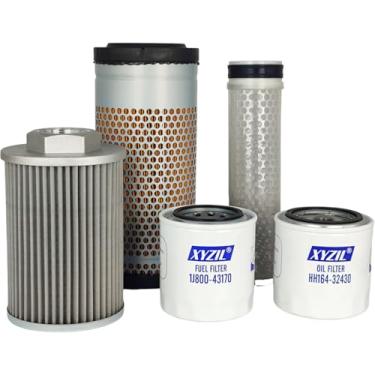 Imagem de XYZIL Kit de filtro de manutenção compatível com Kubota KX040-4 Mini Escavadeira RD158-42270 RD158-42280 RD411-62210 RD159-51020 HH164-32430 Conjunto de serviço de sucção hidráulica de óleo de