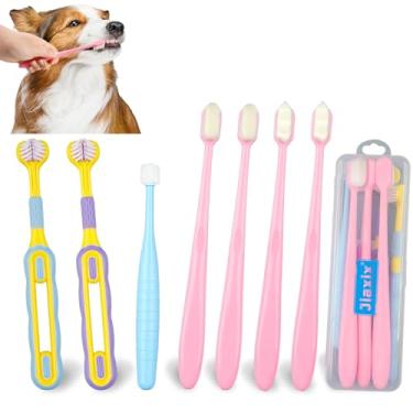 Imagem de Jiaxix Pacote com 3 kit de escovas de dentes pequenas para cães e gatos, escova de dentes 360º para animais de estimação de nano cerdas macias para cuidados dentários de cães e gatos, higiene bucal