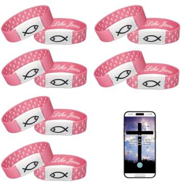 Imagem de 6 pulseiras diárias com versículo da Bíblia, pulseira Jesus Cristã com NFC Scan, pulseira vestível com versículos bíblicos, pulseira elástica cristã para mulheres, homens e adolescentes, One Size,