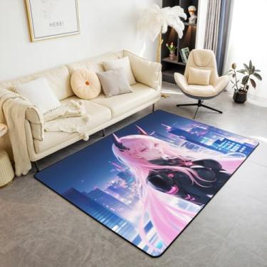 Imagem de Erosebridal Tapete de anime japonês, 1,80 m x 1,28 m, tapete de área de anime para meninas, estilo kawaii, estilo japonês, tapete de chão para ambientes internos com desenho animado japonês, decoração
