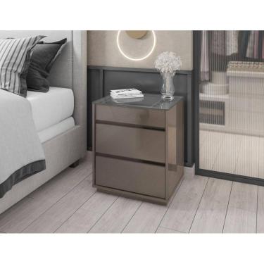 Imagem de Mesa de Cabeceira 3 Gavetas Porta itens Belize Cinza Perola