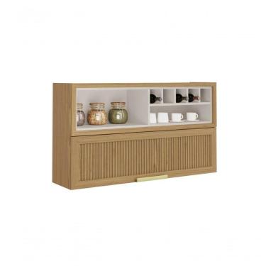 Imagem de Armário Aéreo De Cozinha 120cm 1 Porta Horizontal Canelada E Nicho Adega New Porto - Itatiaia Freijó-off White