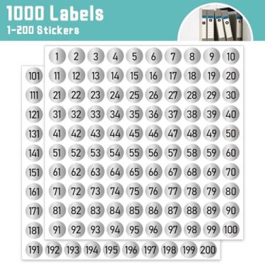 Imagem de Etiquetas de números prateados 1000 peças, adesivos de número consecutivo de 2,5 cm 1-200, adesivo numerado de vinil, autoadesivo e livre de resíduos, uso em ambientes internos e externos