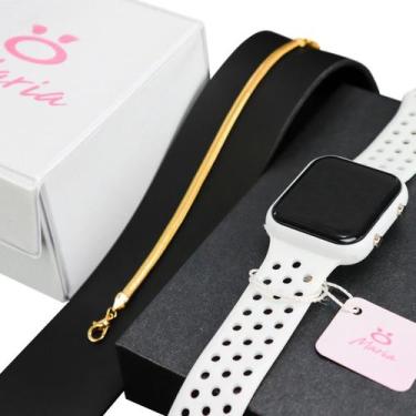 Imagem de Kit Relogio Feminino Digital prova d agua + Pulseira laminada Dourada 