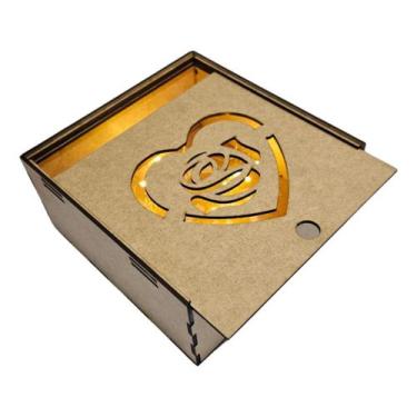 Imagem de Caixinha Mdf Caixa Tampa Deslizante Led Presente Namorados - Loja Dink