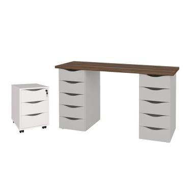 Imagem de Conjunto Escrivaninha E Gaveteiro Dundee Nogal Branco