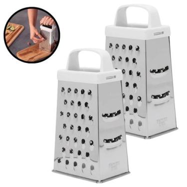 Imagem de Kit 2 Raladores Ralador De Aço Inox 22 cm De 4 Faces De Corte Para Ral