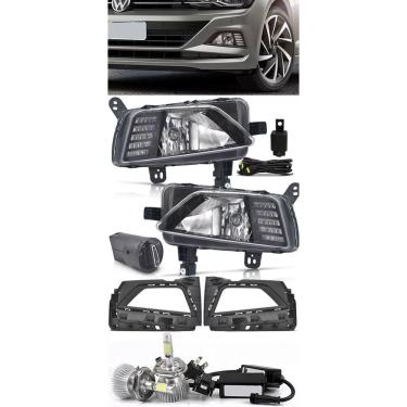 Imagem de Kit Farol de Milha Neblina Vw Virtus e Novo Polo 2018 2019 Com LED Daylight - DRL + Kit Lâmpada Super LED 6000K
