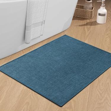 Imagem de chakme Tapete de banheiro 91 x 61 cm, tapete de banho ultrafino antiderrapante grande de secagem rápida para banheiro, (azul escuro, 91 x 61 cm)