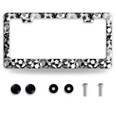 Imagem de Moldura de placa de licença personalizada com padrão de bola de futebol engraçada, acessórios automotivos, suporte de placa de carro 15 x 30 cm