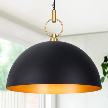 Imagem de Corlaceling Luminária Pendente Estilo Fazenda De 23,6" Para Ilha Cozinha, Cúpula Grande Preta E Dourada, Industrial Suspensa Sala Jantar, Estar, Corredor, Bar, Quarto