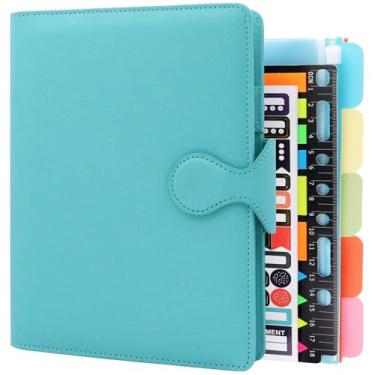 Imagem de HXRTANGS Caderno de couro PU A5, fichário de 6 anéis, caderno de negócios recarregável de folhas soltas com bolsos/suporte de caneta/acessórios, papel pautado de 100 g/m², 80 folhas/160 páginas, azul