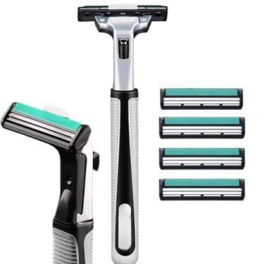 Imagem de Aparelho de Barbear com 2 Lâminas de Aço Inox, 4 Cartuchos de Refil, com Fita Lubrificante, Antialérgico Depilação Barba