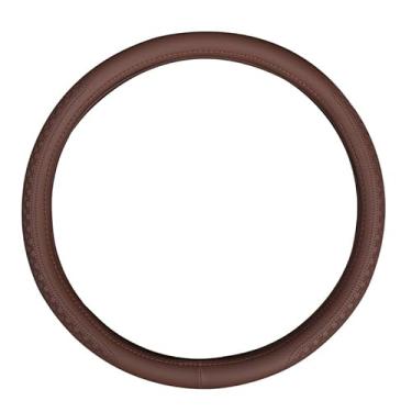 Imagem de Capa de volante de carro de madeira anel interno de borracha para todos os carros universal quatro estações couro de fibra fina antiderrapante 40 48 48 cm para caminhão (43 cm, marrom)