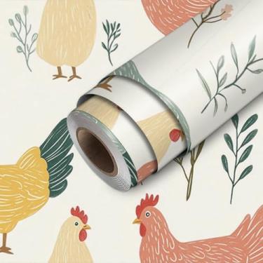 Imagem de HOMETITUTE Papel de parede de galinha descasque e cole papel de parede de galo de fazenda 45 cm x 300 cm cobertura de parede de vinil autoadesivo para decoração de cozinha despensa e galinheiro