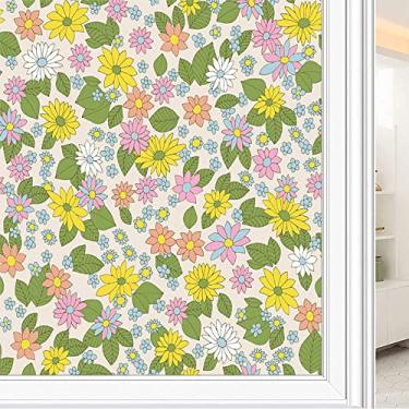 Imagem de Película de janela de privacidade de flores, textura de estilo floral, filme de vidro para sala de estar e escritório em casa, L90 x C 190 cm