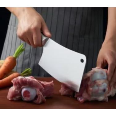 Imagem de Cutelo Profissional para Açougue, Lâmina de Aço Inox com Furo, Cabo Ergonômico.