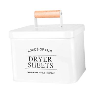 Imagem de ＫＬＫＣＭＳ Recipiente para lençóis de secadora de roupas, suporte para lençóis de secadora, organizador de caixa de armazenamento moderna de metal portátil para, Branco