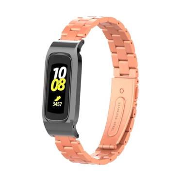 Imagem de Gheper Pulseira de relógio de metal compatível com Samsung Galaxy Fit2 SM-R220 de aço inoxidável, moldura protetora, design de pulseira de substituição para Smartwatch Fit 2 SM-R220 Acessório (Apricot