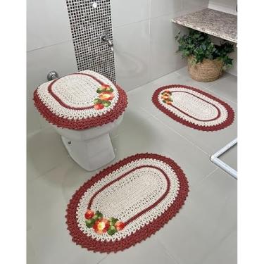 Imagem de Jogo De Banheiro Em Crochê com 3 Peças Ponteira Artesanal (Tijolo)