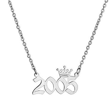 Imagem de MICOMAKA Número de ano de nascimento com colar de coroa, inglês antigo, joia de aniversário memorável para mulheres e meninas, joia de aniversário personalizada, pingente de aço inoxidável de ouro