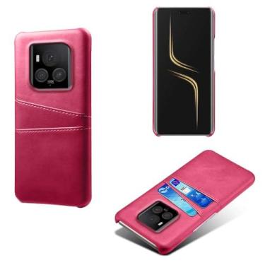 Imagem de Capas Compatível com Honor Magic 6 Pro,Caso de couro PU-Tampa de telefone a prova de choque com 2 slots de cartão,Proteção anti-impressão digital e anti-gota-Rose Red