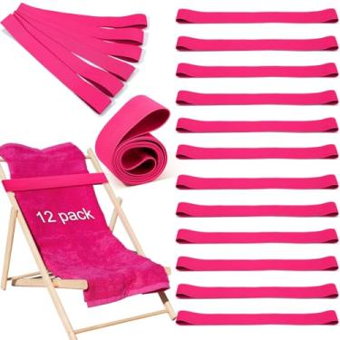 Imagem de Jexine 12 unidades de faixas de toalha de praia clipes elásticos à prova de vento faixas de praia a granel leve elástico suporte de toalha de cadeira alça para cadeiras Cruise Essentials (rosa