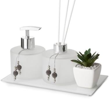 Imagem de Kit Lavabo Luxo Difusor E Saboneteira Com Bandeja (Jateado)